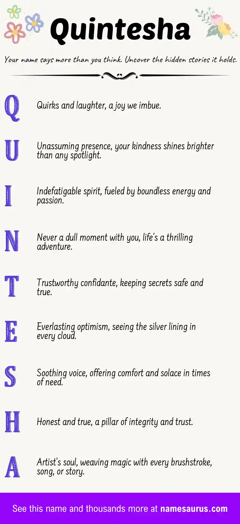 Acrostic poem about Quintesha.