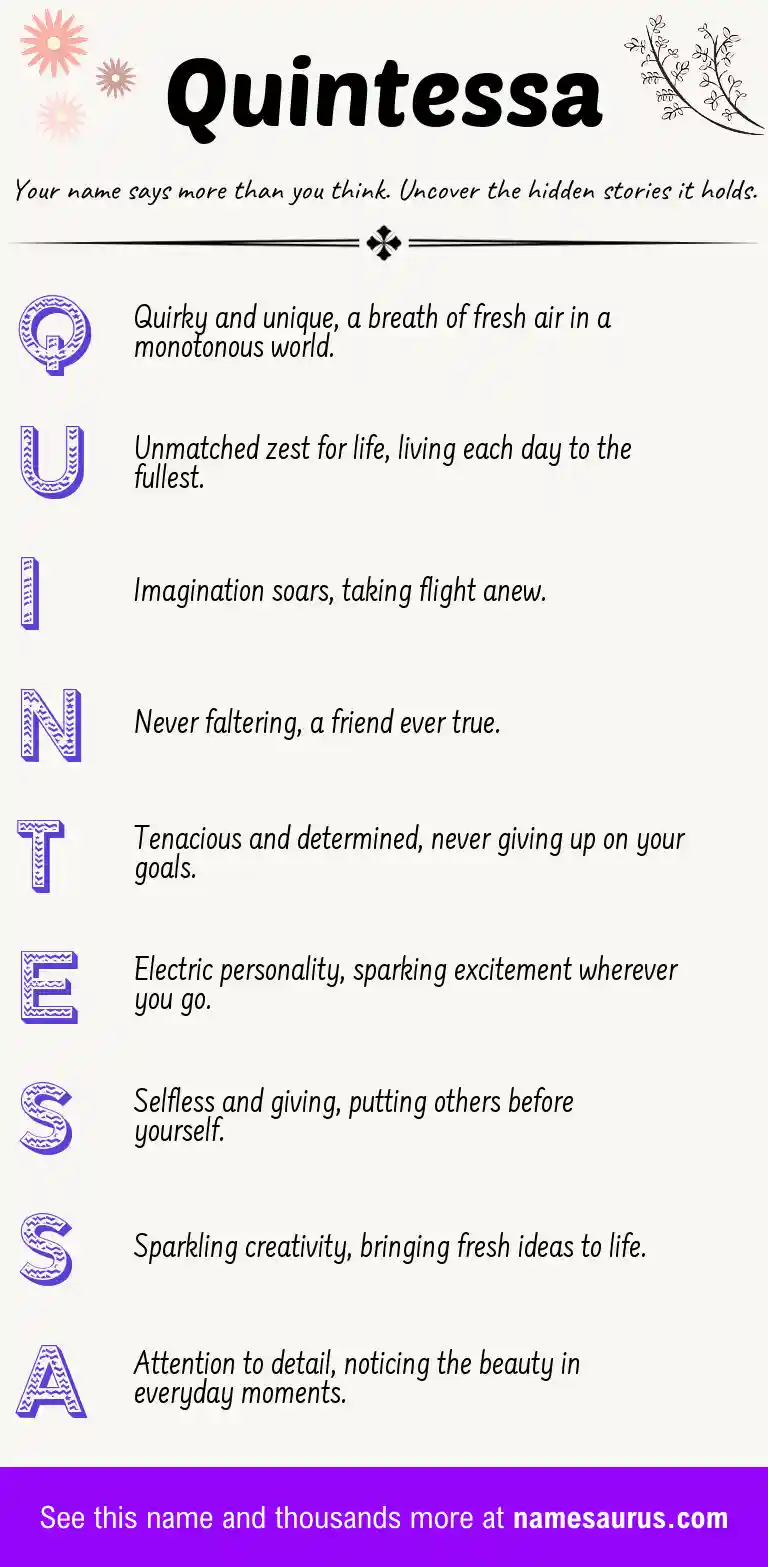 Acrostic poem about Quintessa.
