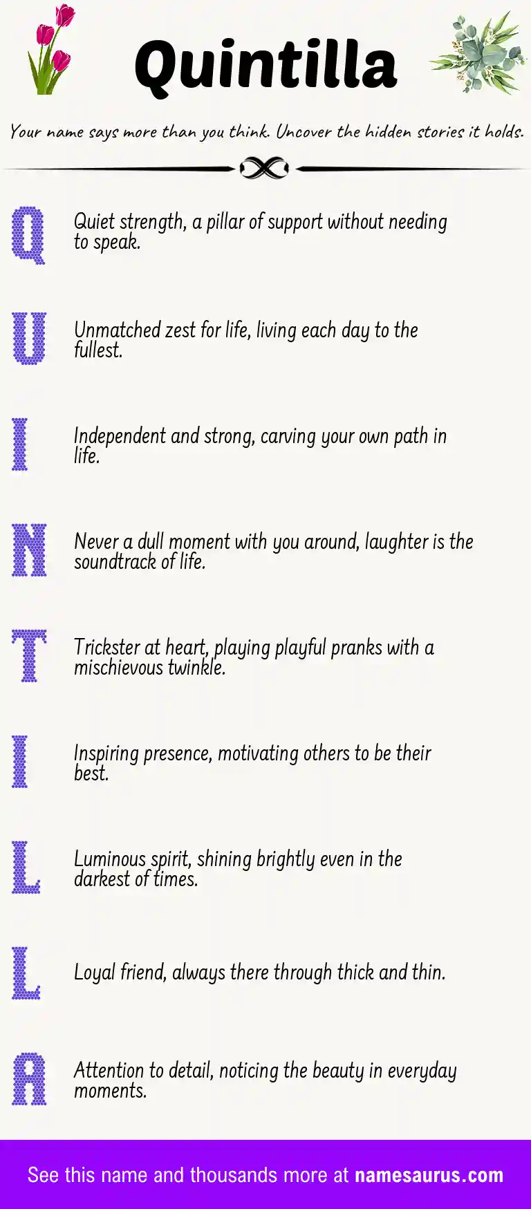 Acrostic poem about Quintilla.