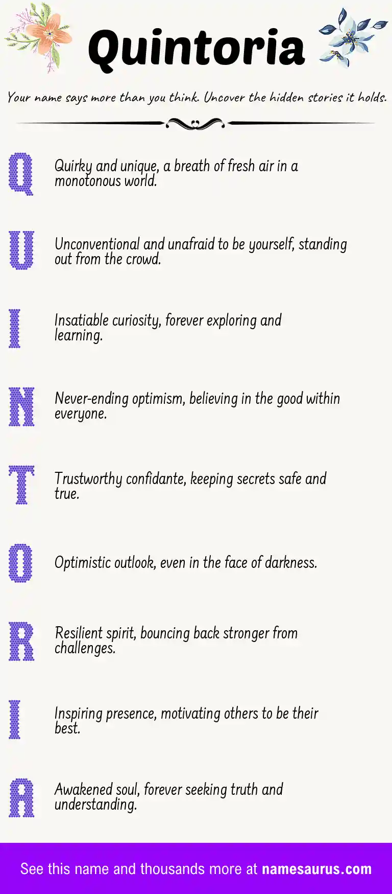 Acrostic poem about Quintoria.