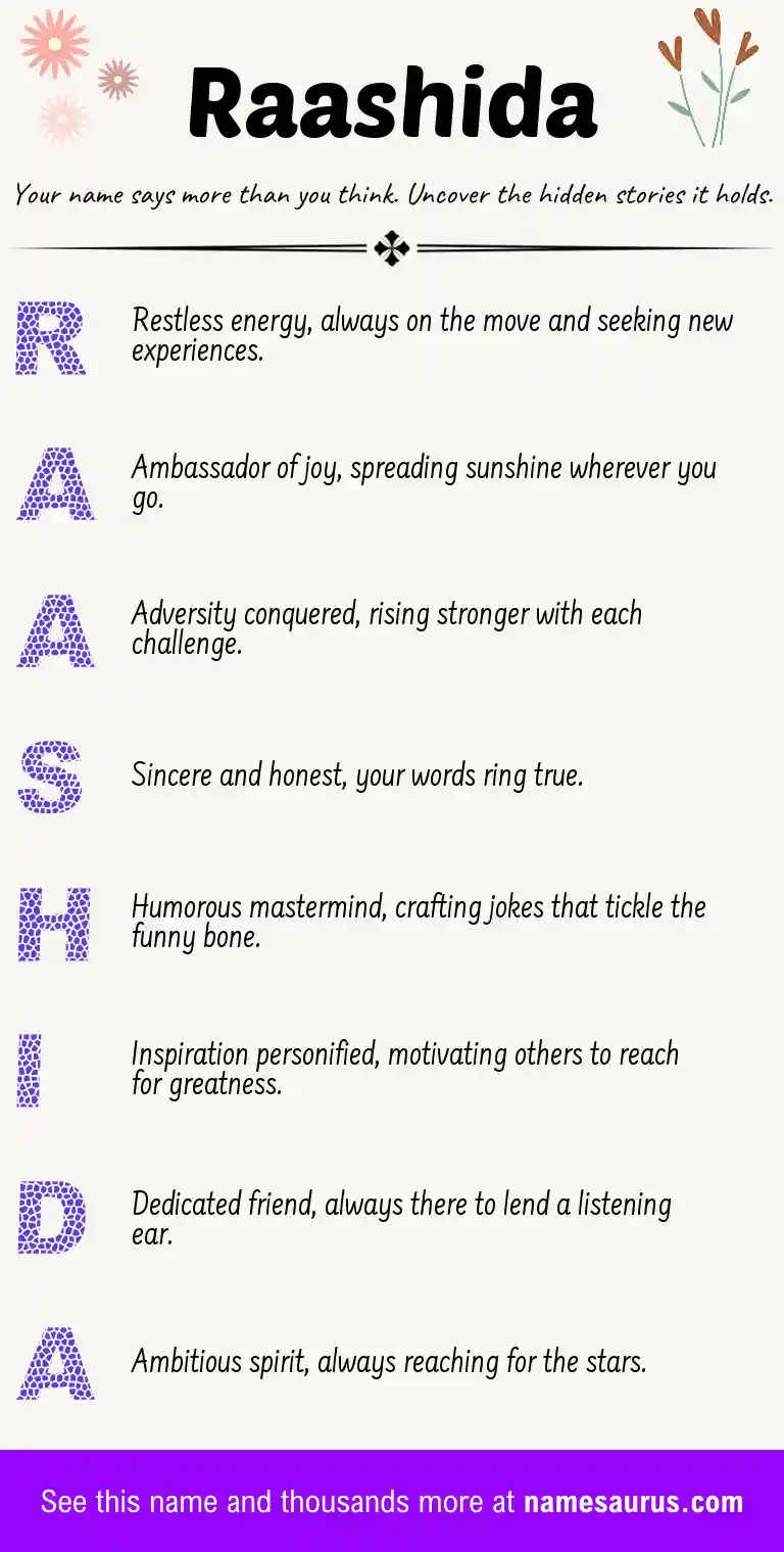 Acrostic poem about Raashida.