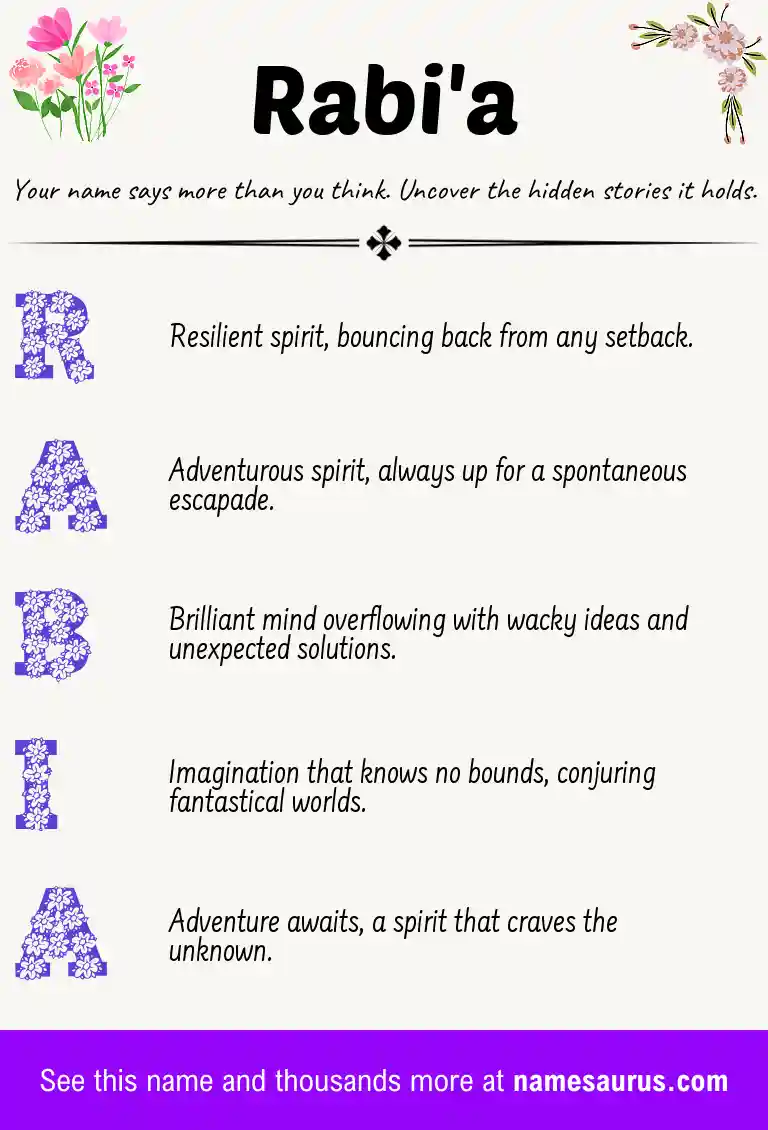 Acrostic poem about Rabi'a.
