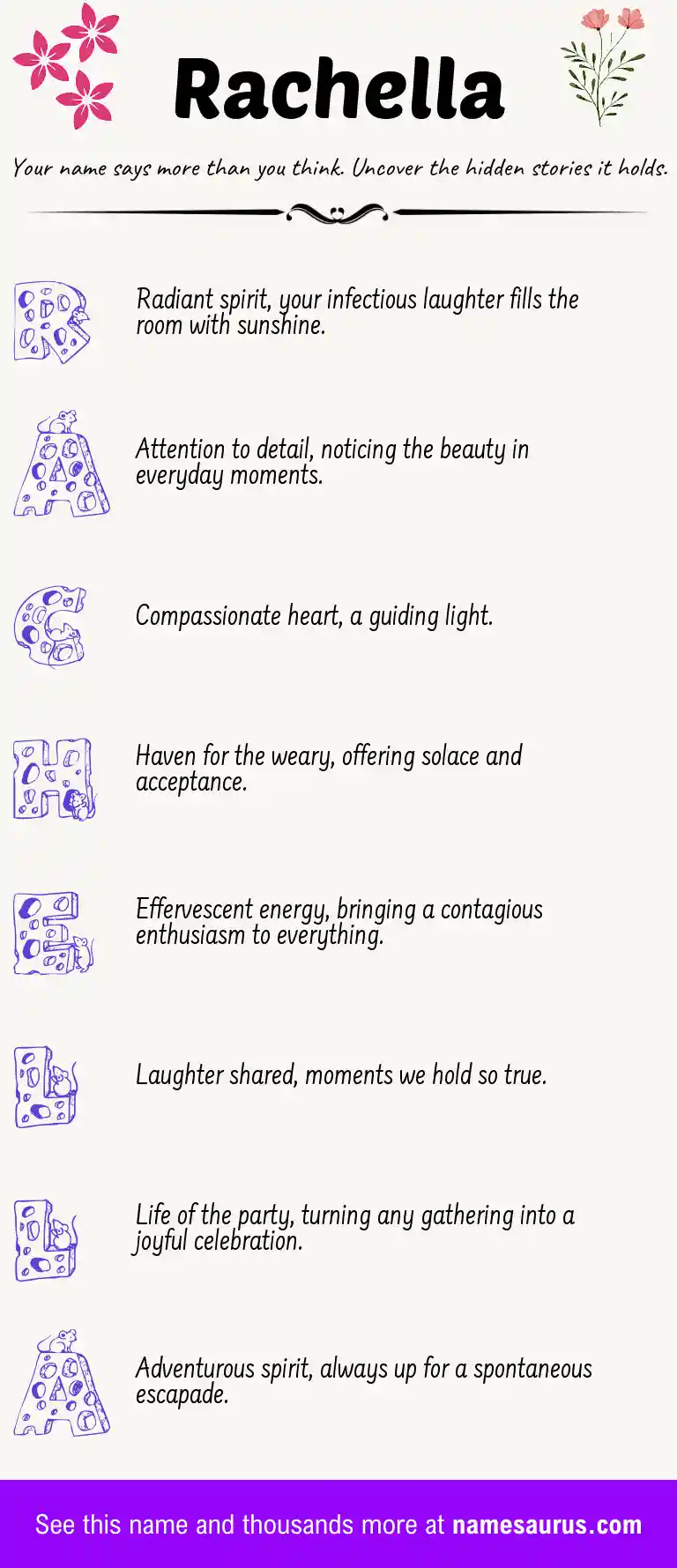 Acrostic poem about Rachella.