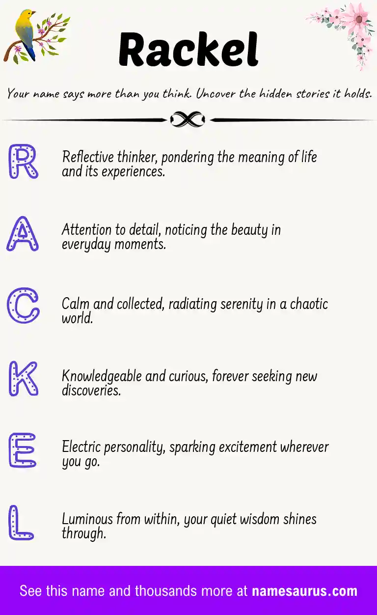 Acrostic poem about Rackel.