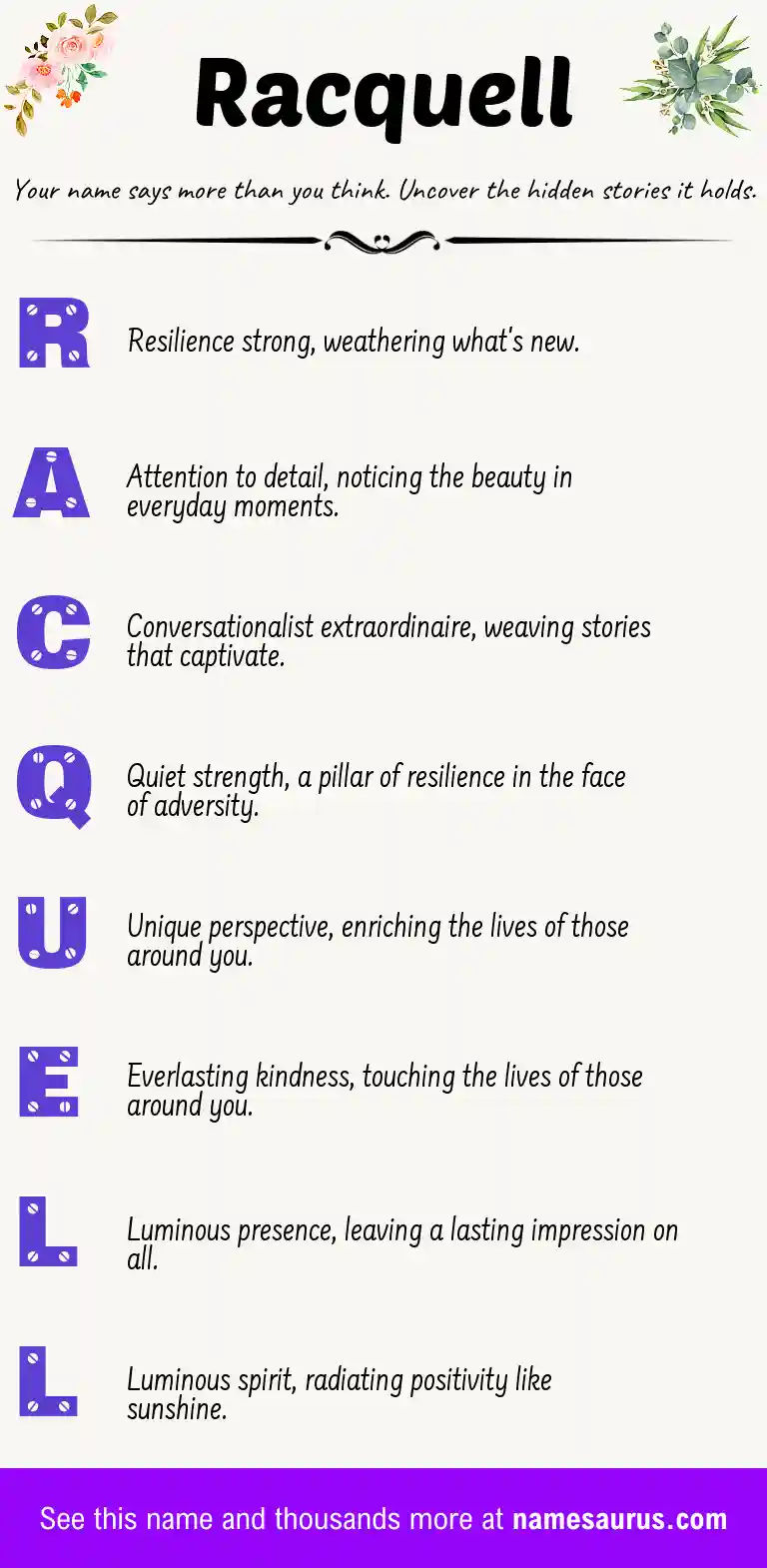 Acrostic poem about Racquell.