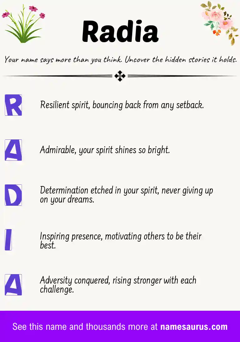 Acrostic poem about Radia.