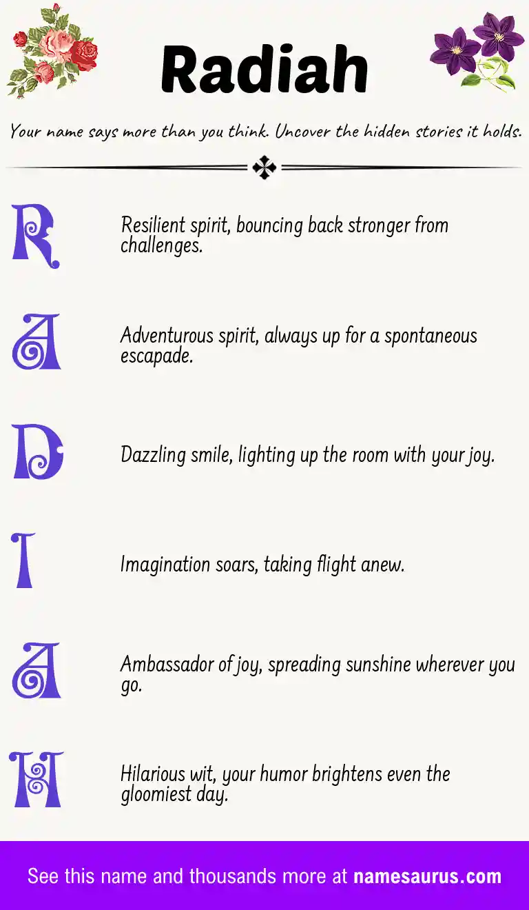 Acrostic poem about Radiah.