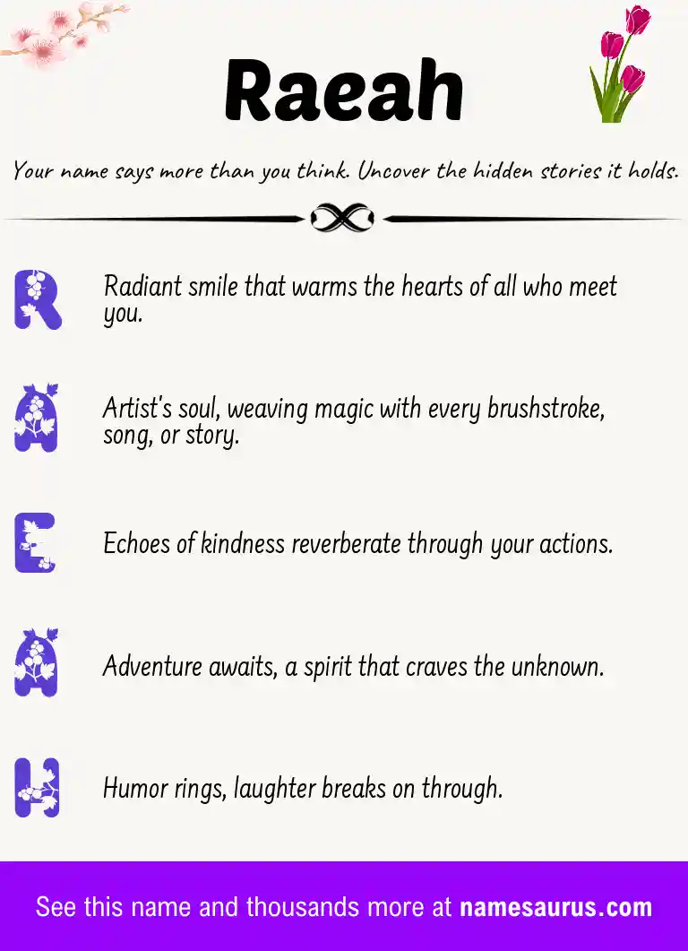 Acrostic poem about Raeah.