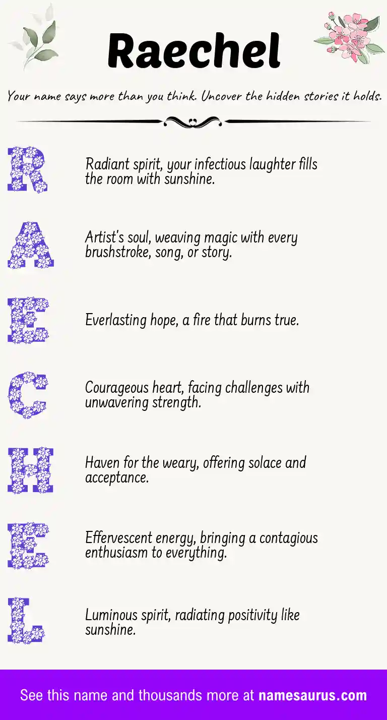 Acrostic poem about Raechel.