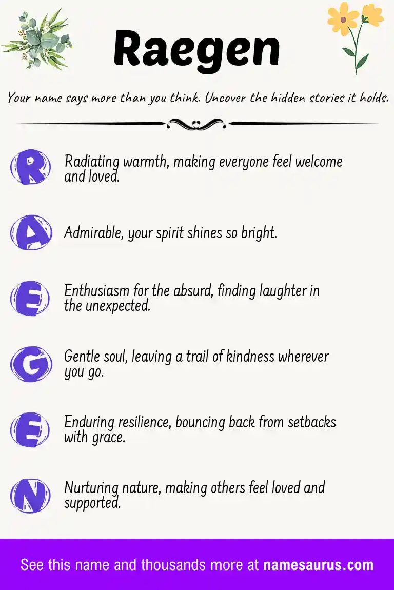 Acrostic poem about Raegen.