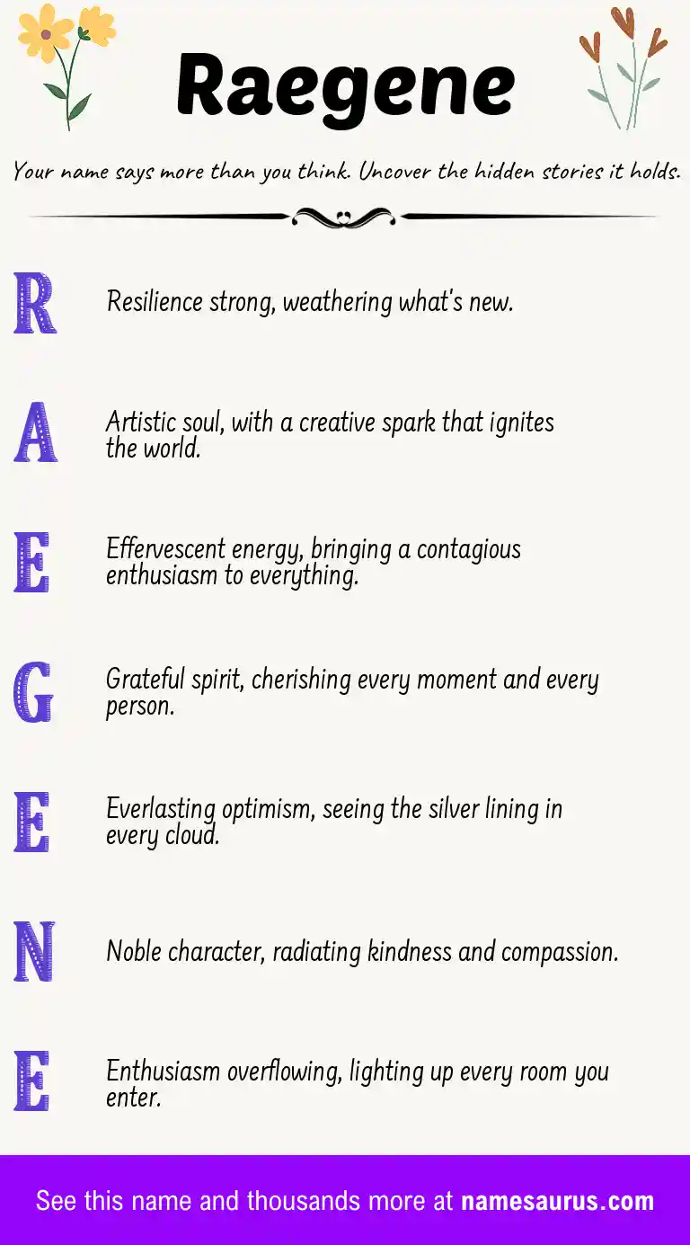 Acrostic poem about Raegene.
