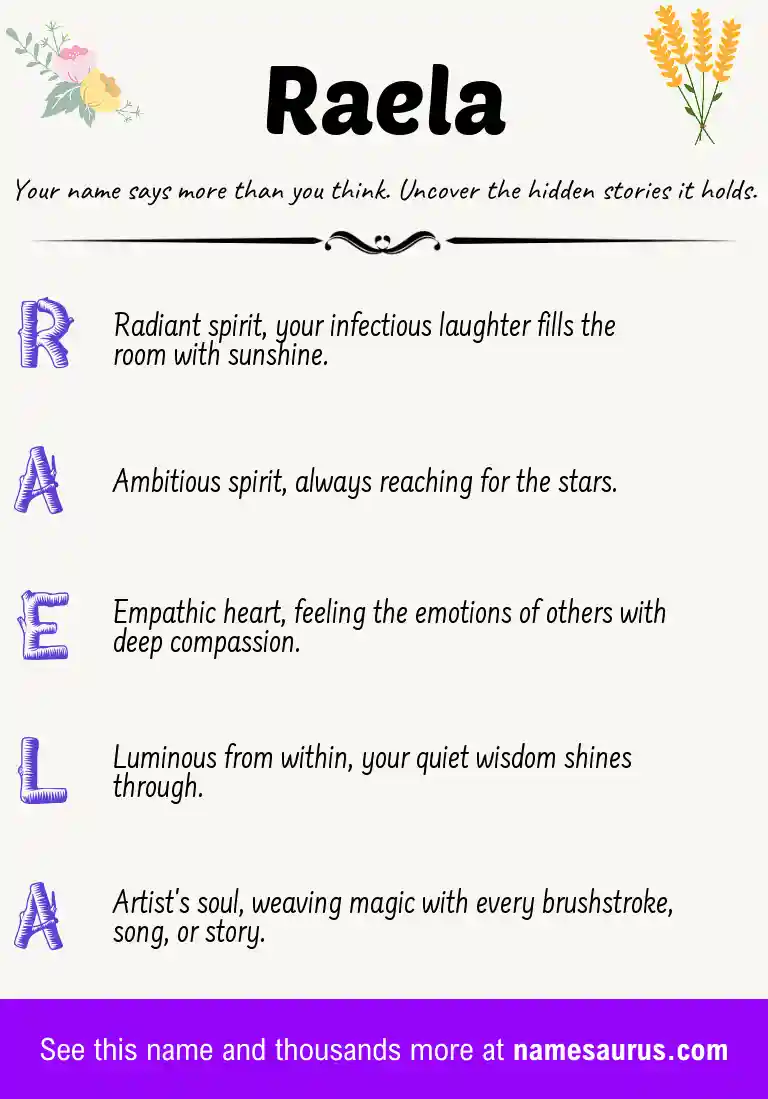 Acrostic poem about Raela.