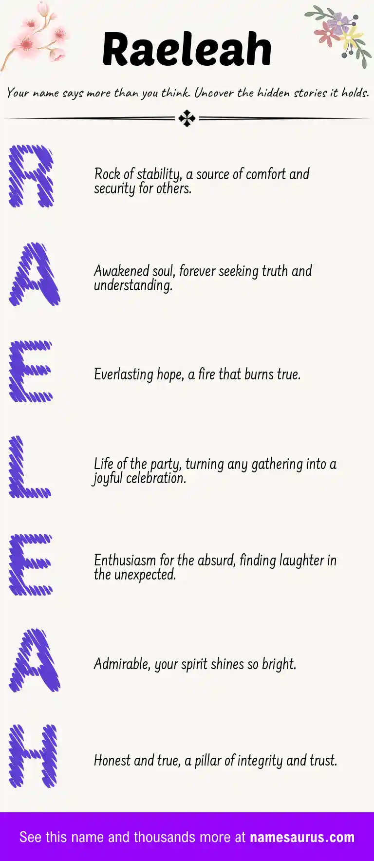 Acrostic poem about Raeleah.
