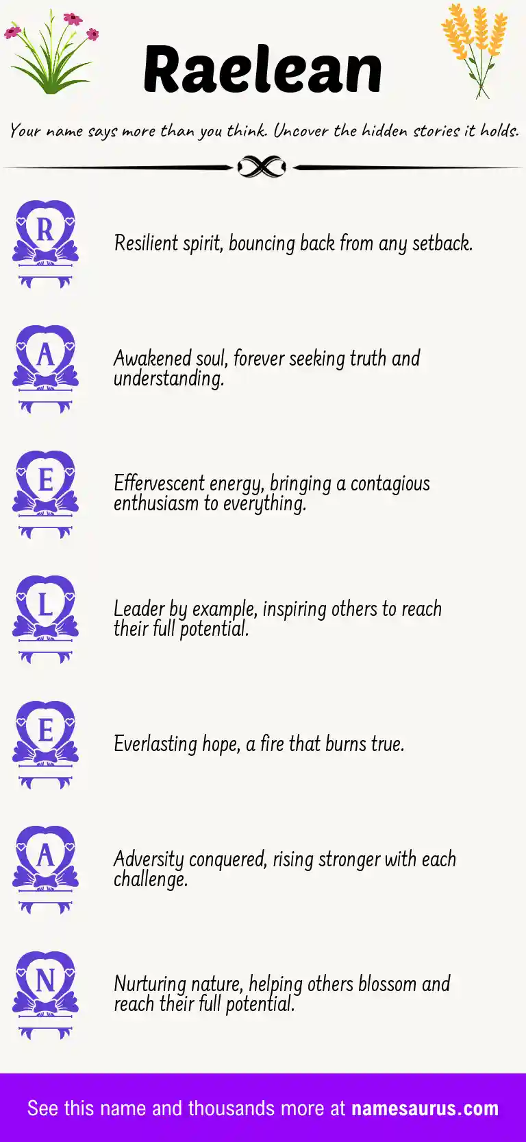 Acrostic poem about Raelean.