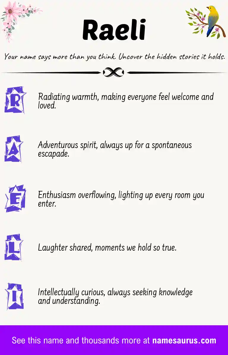 Acrostic poem about Raeli.