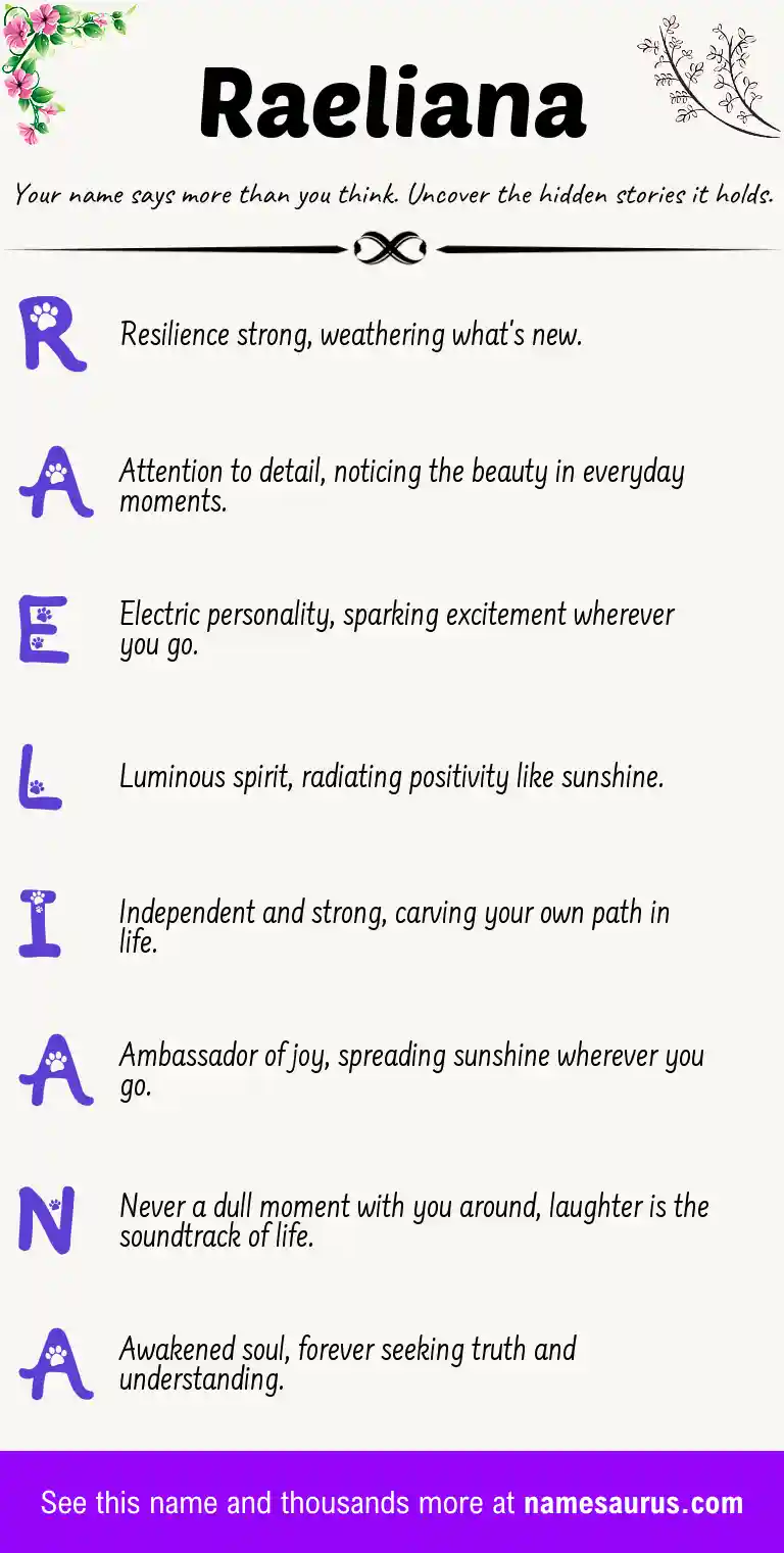 Acrostic poem about Raeliana.