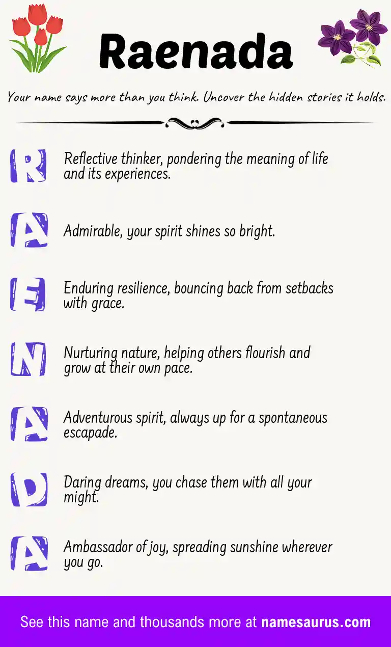 Acrostic poem about Raenada.