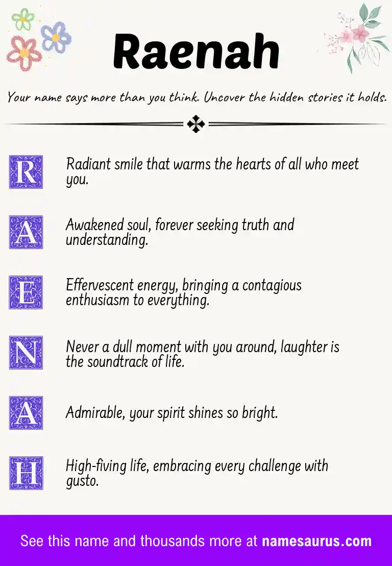 Acrostic poem about Raenah.