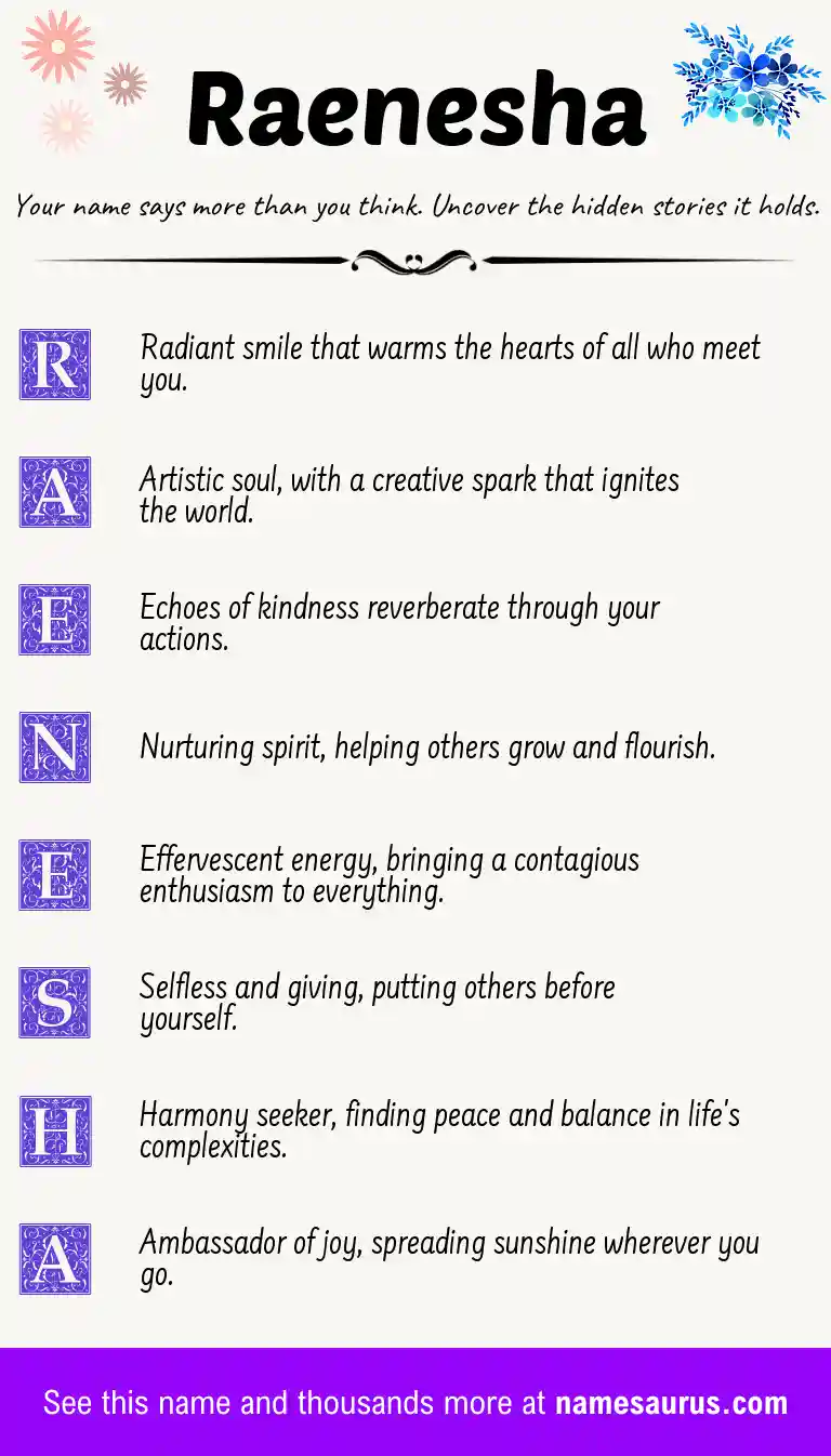 Acrostic poem about Raenesha.