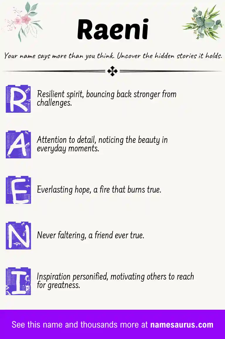 Acrostic poem about Raeni.