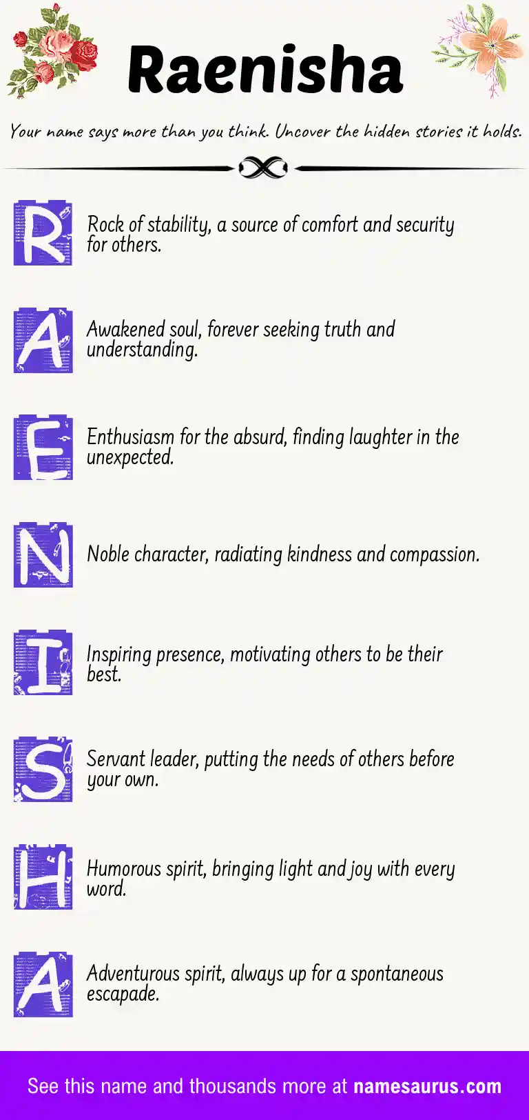 Acrostic poem about Raenisha.