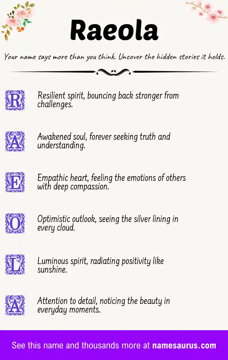 Acrostic poem about Raeola.