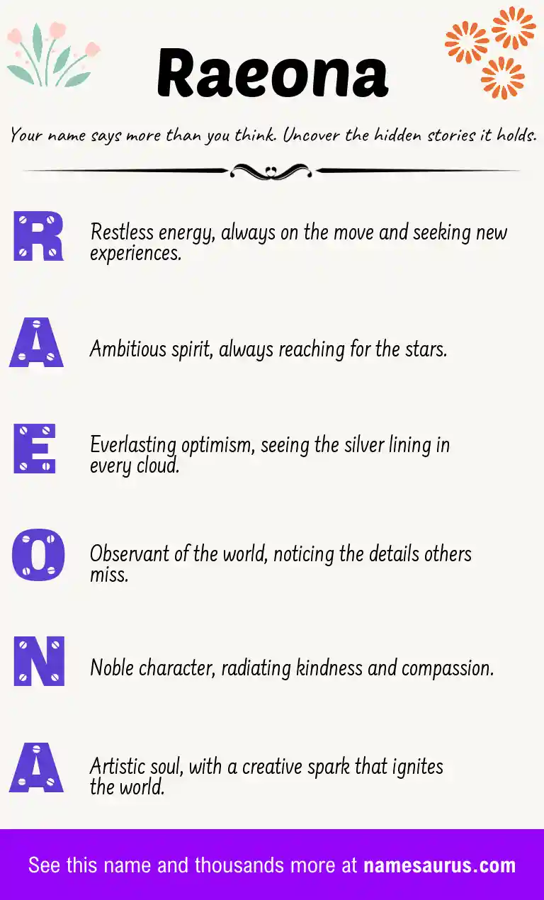 Acrostic poem about Raeona.
