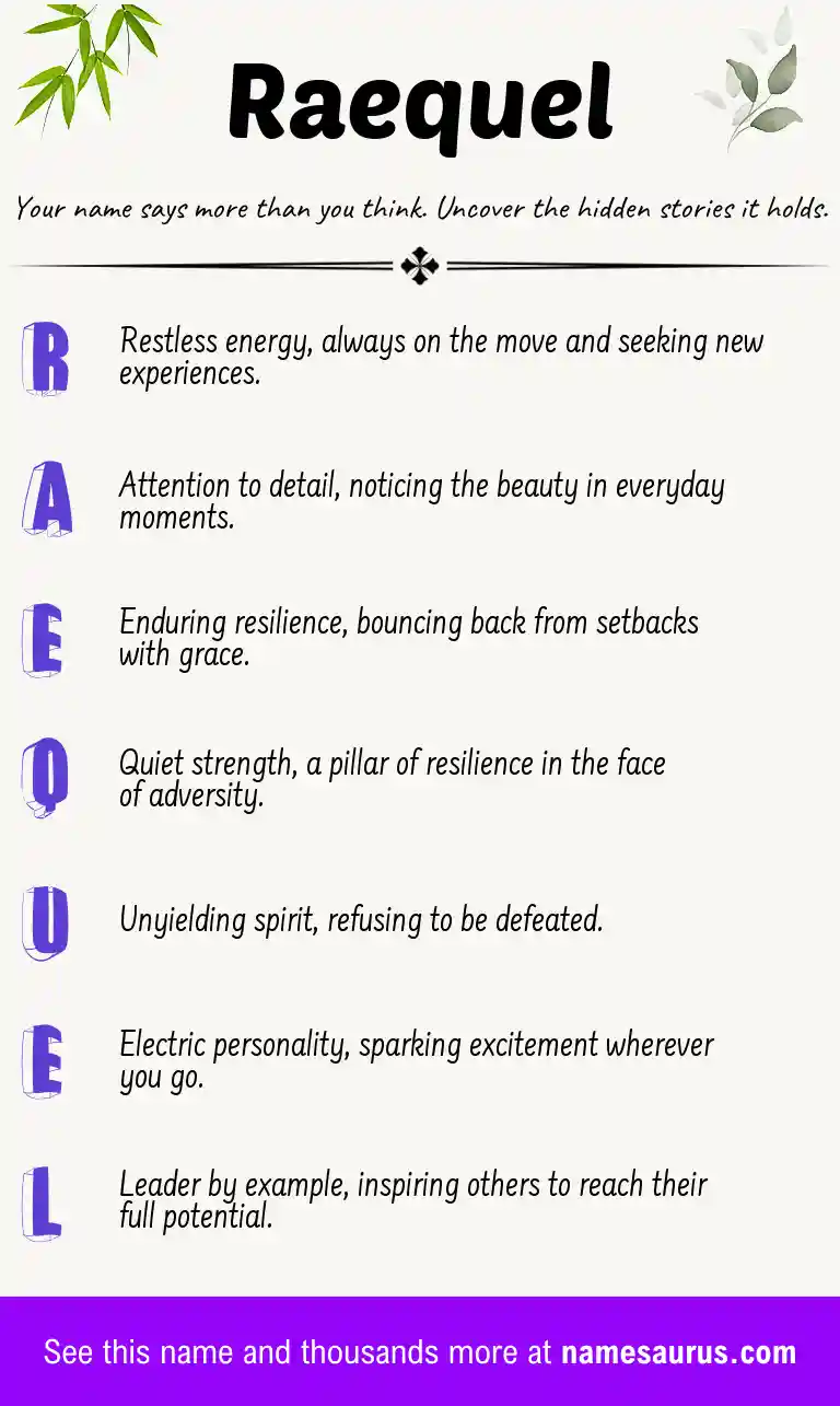 Acrostic poem about Raequel.