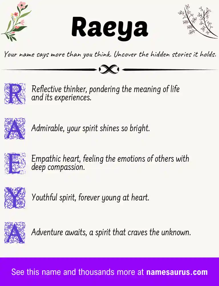 Acrostic poem about Raeya.