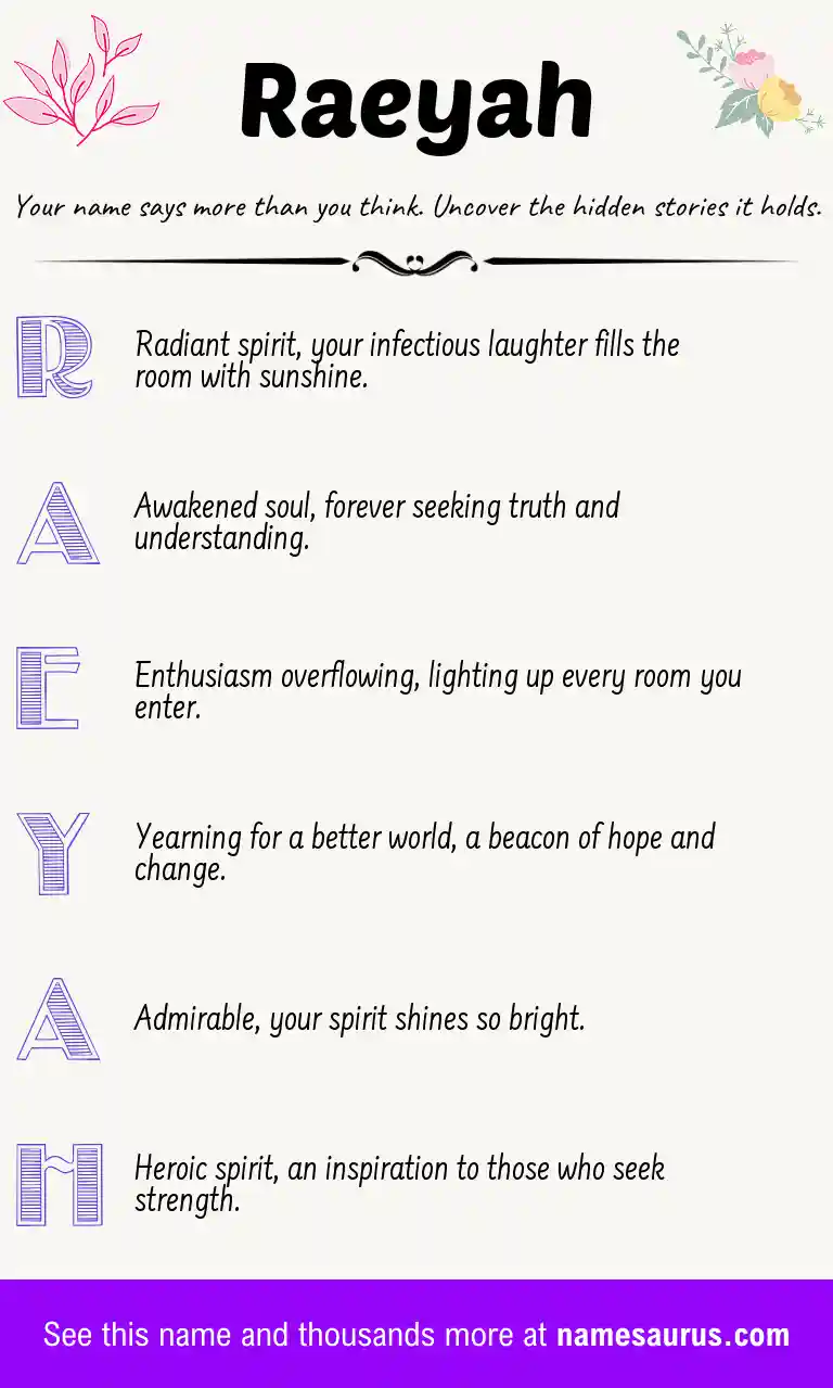 Acrostic poem about Raeyah.