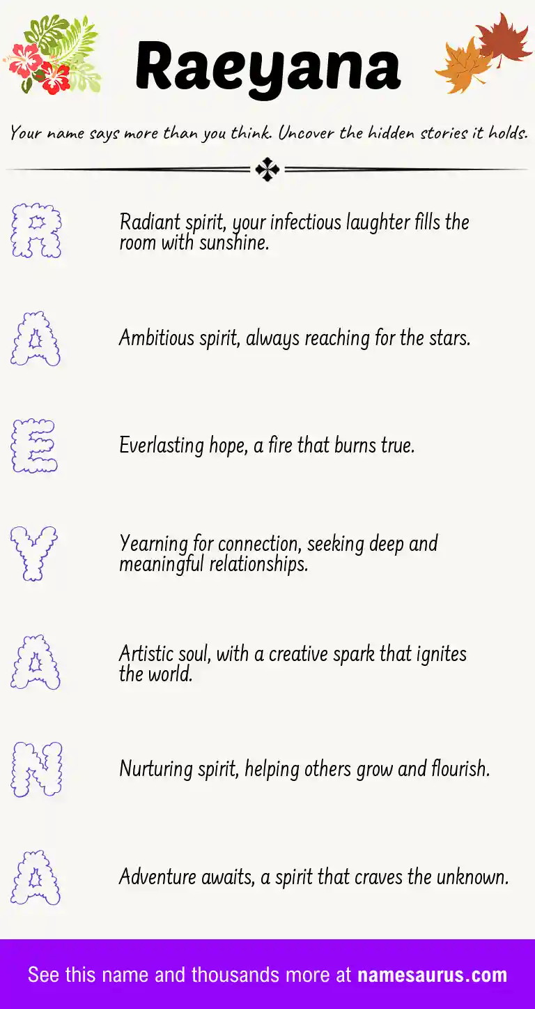 Acrostic poem about Raeyana.