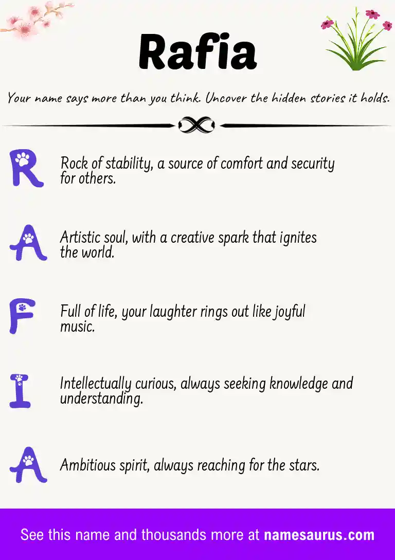 Acrostic poem about Rafia.