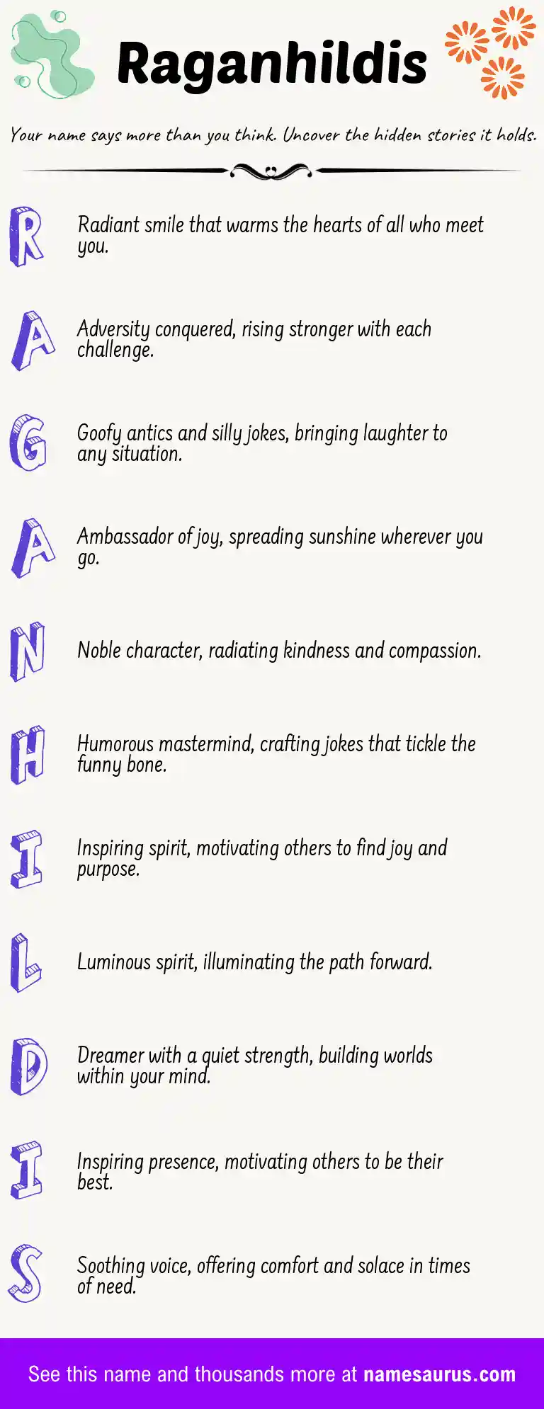 Acrostic poem about Raganhildis.