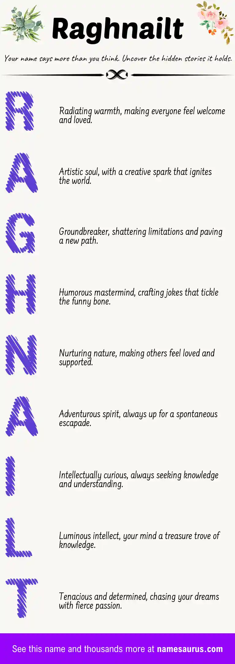 Acrostic poem about Raghnailt.