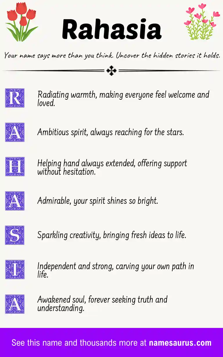 Acrostic poem about Rahasia.