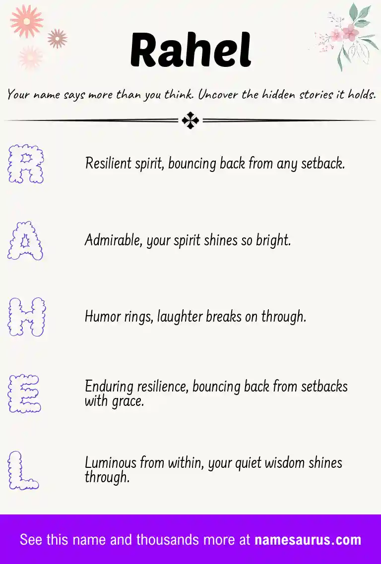 Acrostic poem about Rahel.