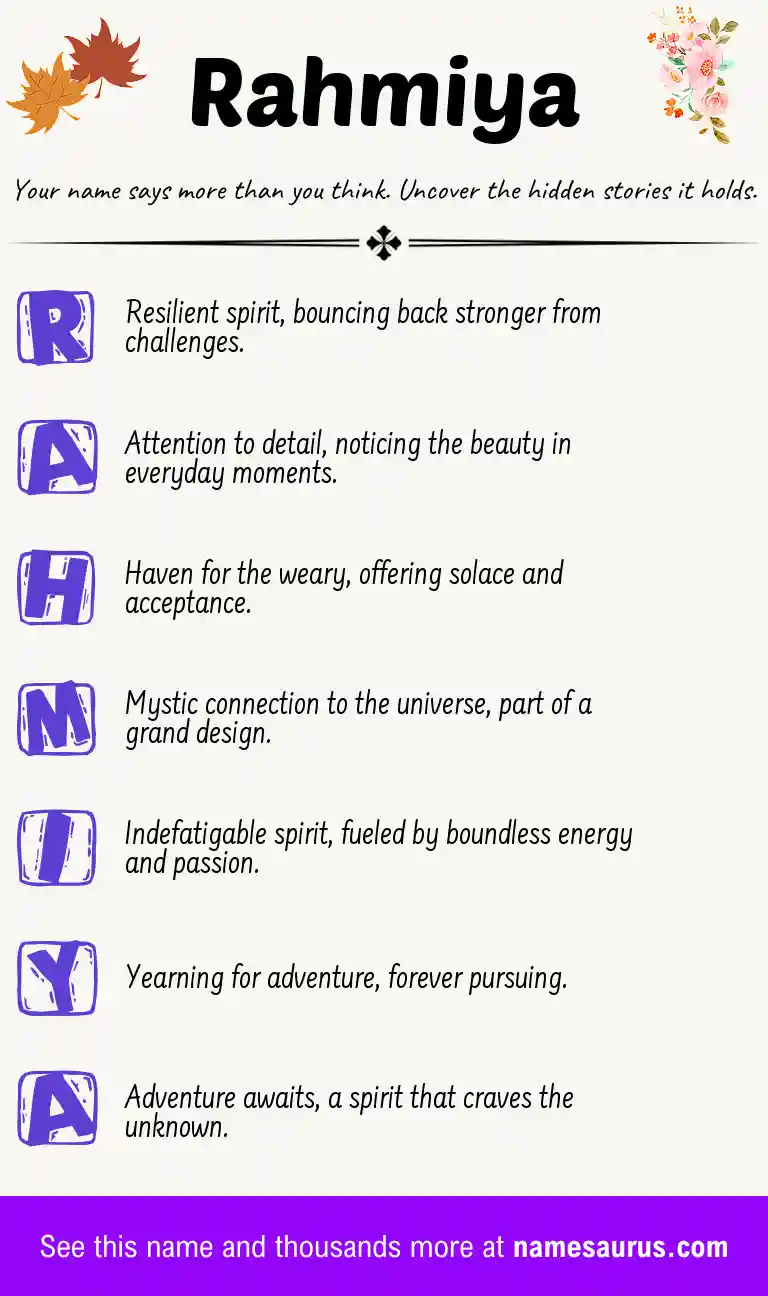 Acrostic poem about Rahmiya.