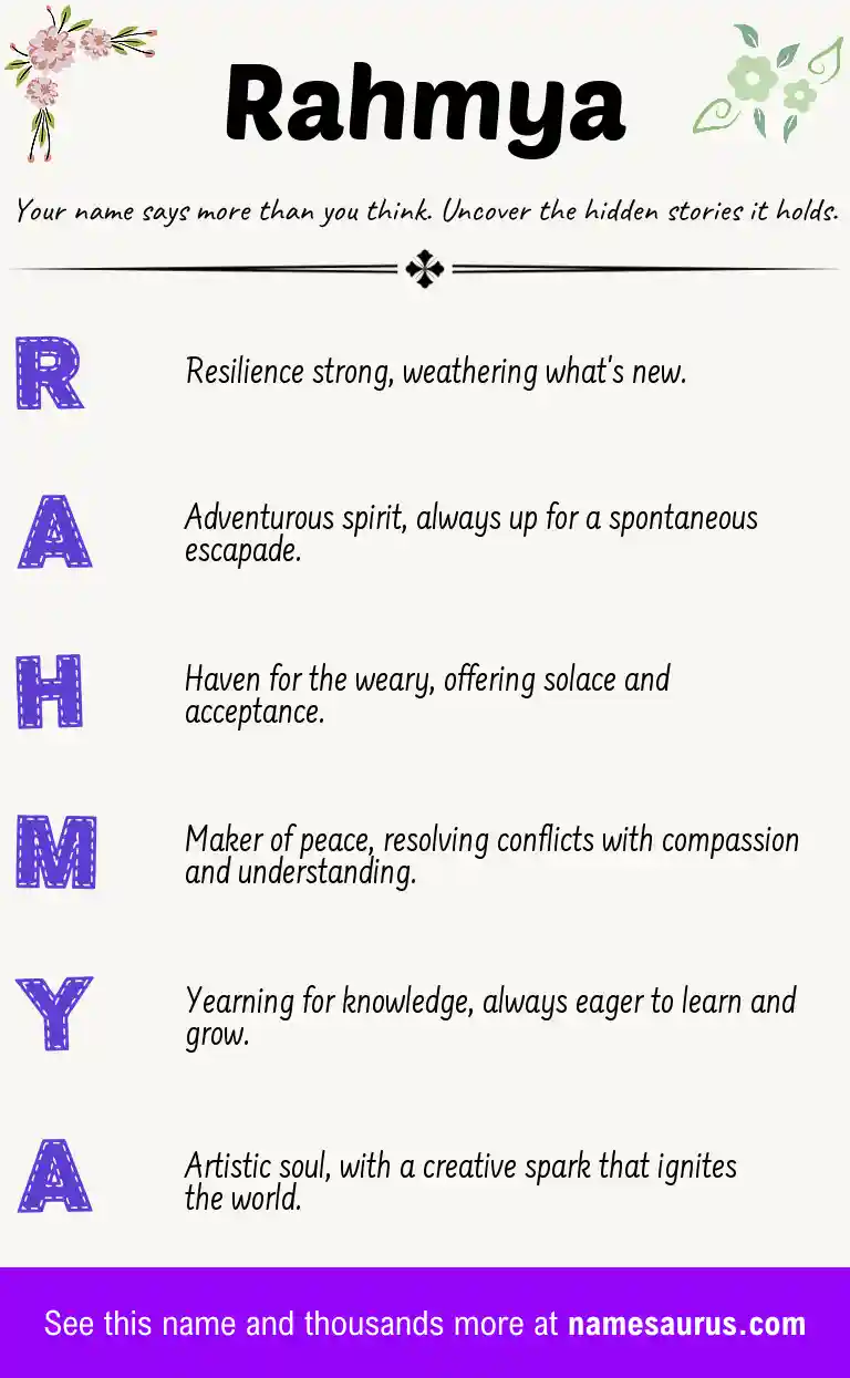 Acrostic poem about Rahmya.