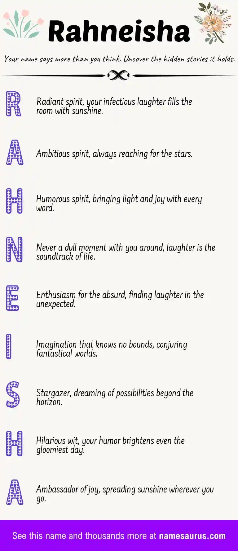 Acrostic poem about Rahneisha.
