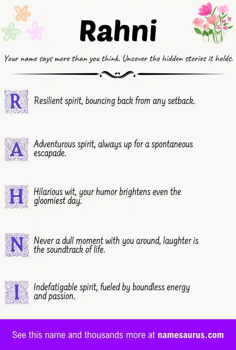Acrostic poem about Rahni.
