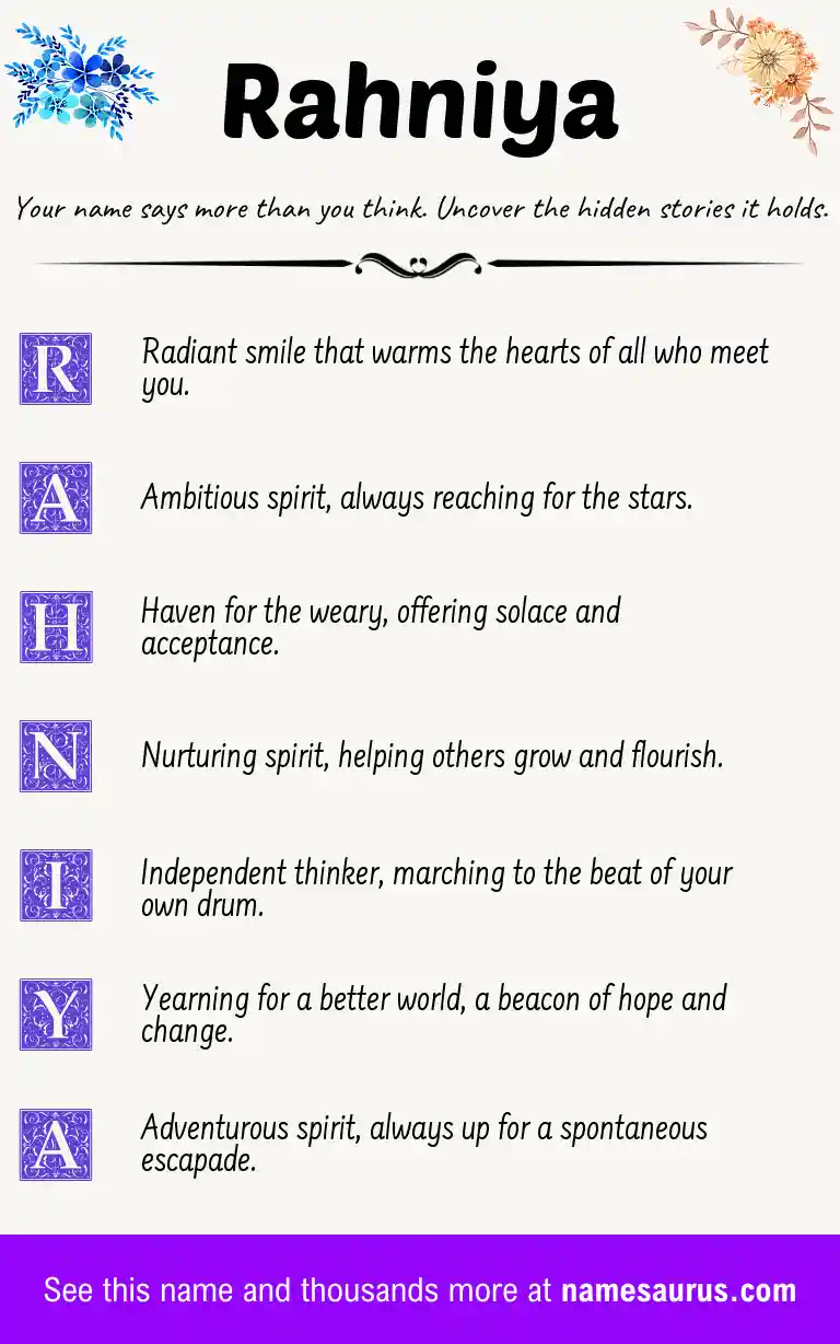 Acrostic poem about Rahniya.