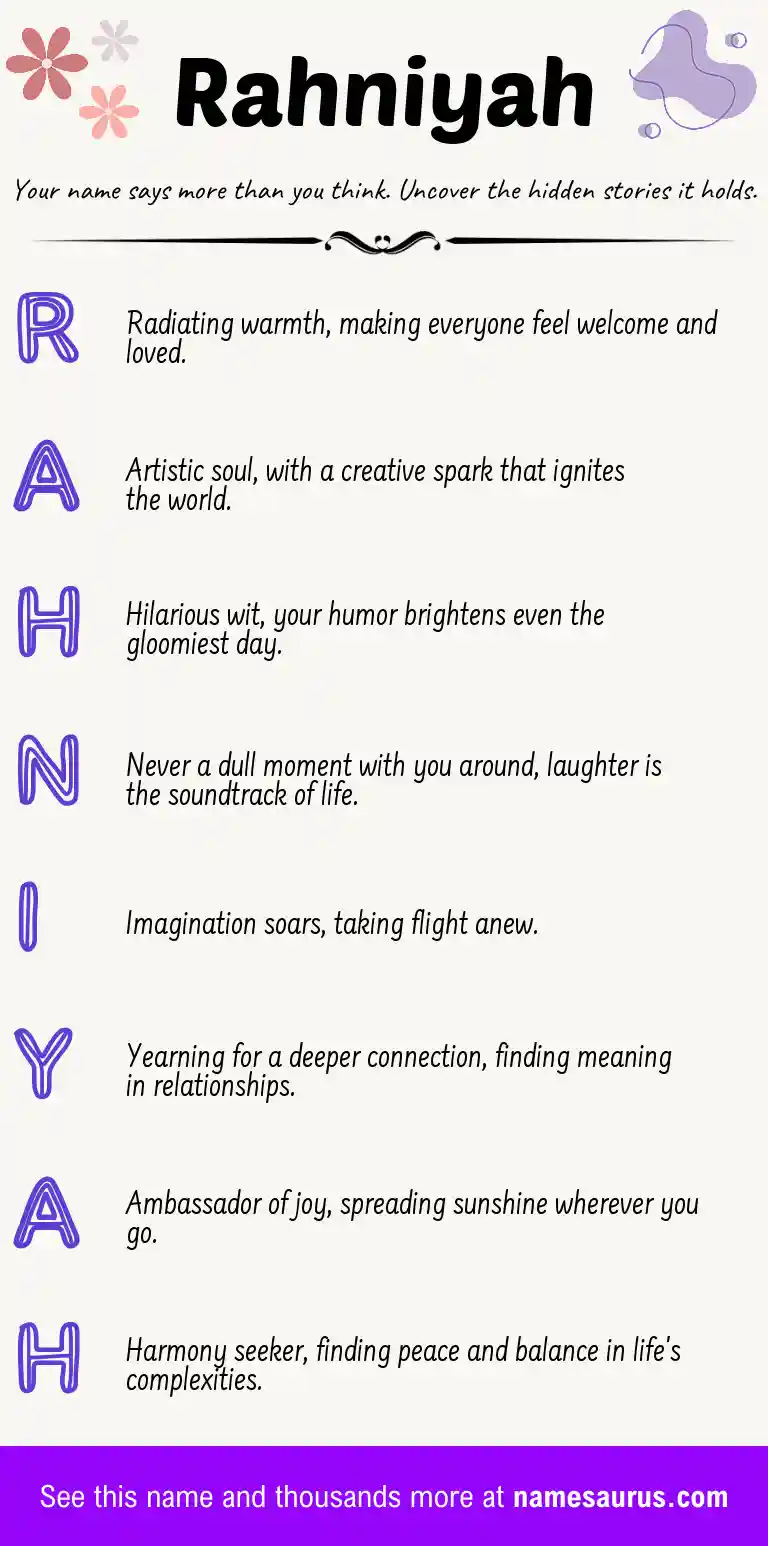 Acrostic poem about Rahniyah.