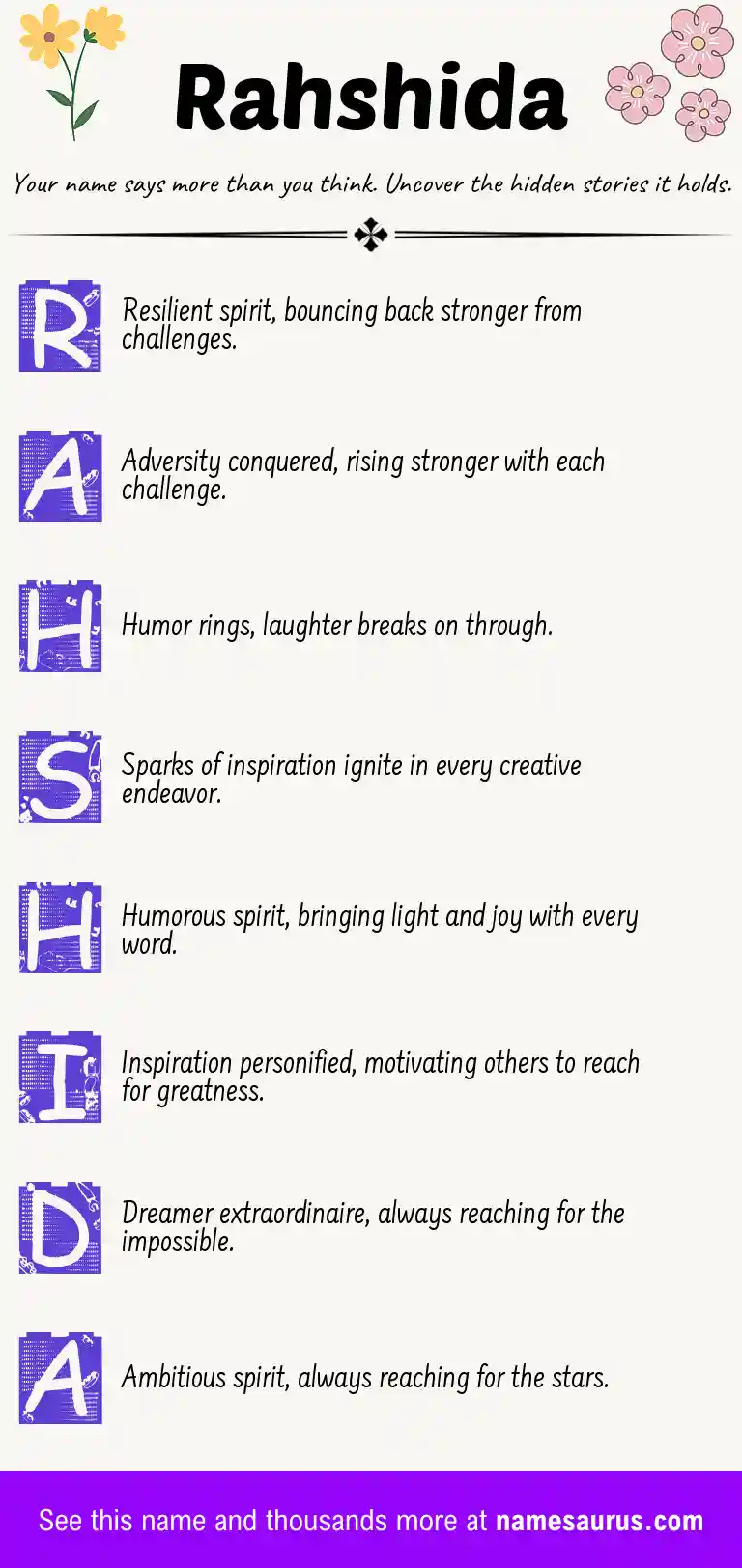 Acrostic poem about Rahshida.
