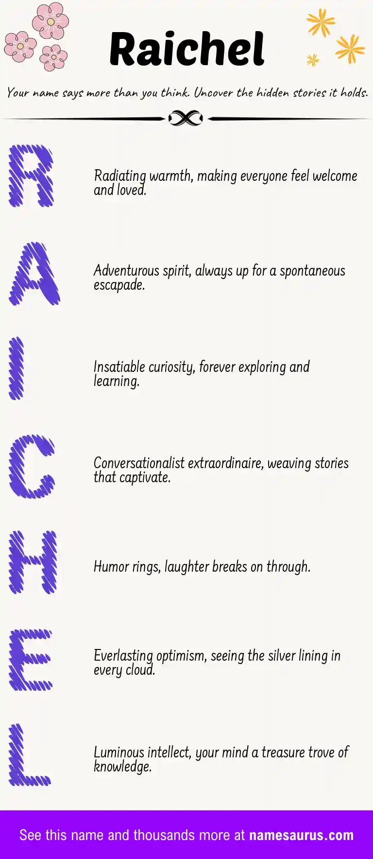 Acrostic poem about Raichel.