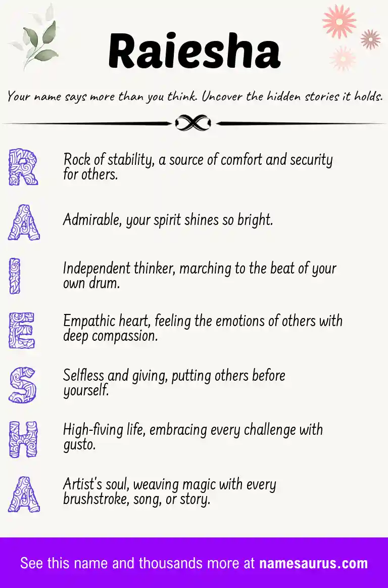 Acrostic poem about Raiesha.