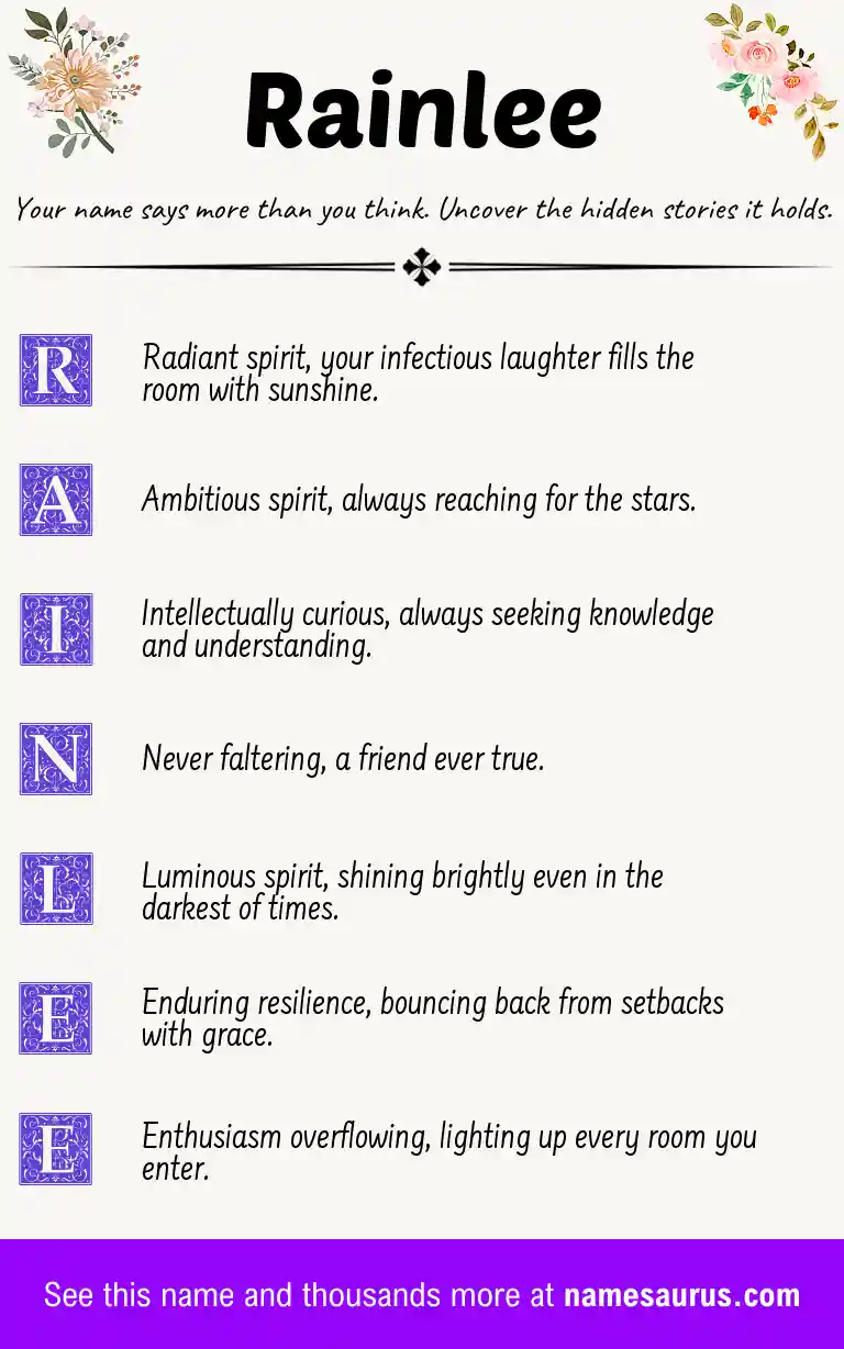 Acrostic poem about Rainlee.