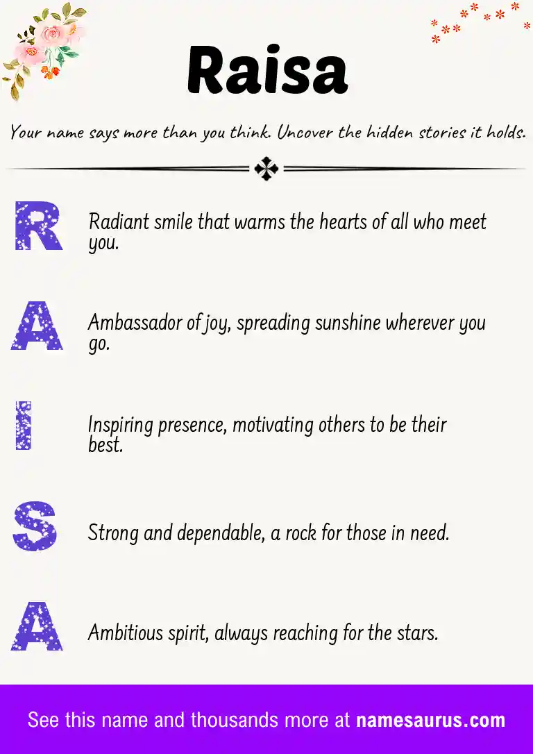 Acrostic poem about Raisa.