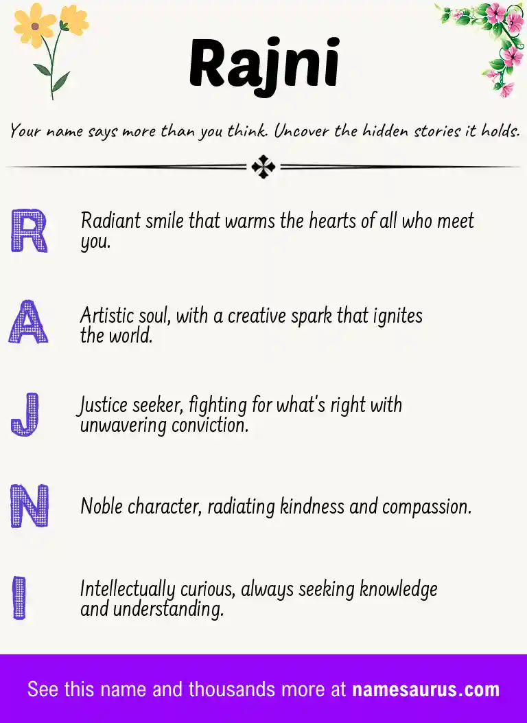 Acrostic poem about Rajni.