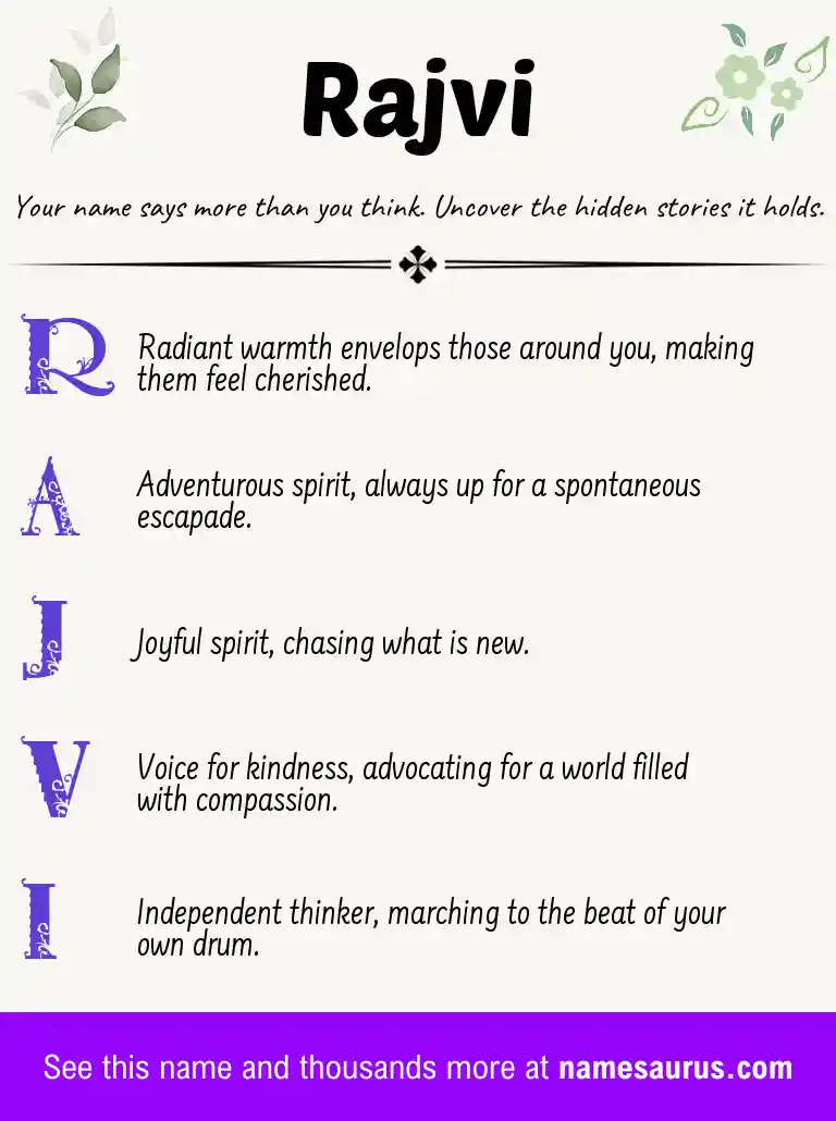 Acrostic poem about Rajvi.