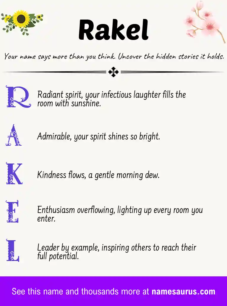 Acrostic poem about Rakel.